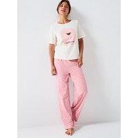 Everyday Short Sleeve Expresso Wide Leg Pyjama Set - Pink