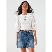 V By Very Shiffley Sleeve Top - White
