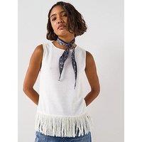 V By Very Fringe Hem Vest - White