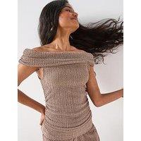V By Very Texture Bardot Co Ord Top - Brown