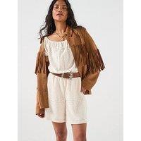 V By Very Bardot Broderie Jersey Playsuit - Cream