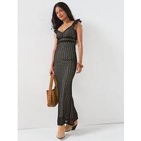 V By Very Frill Sleeve Lace Maxi Dress - Black