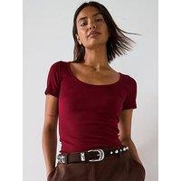 V By Very Scoop Rib Tee - Burgundy