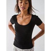 V By Very Scoop Rib Tee - Black