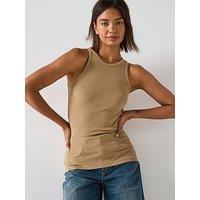 V By Very High Neck Rib Vest - Beige