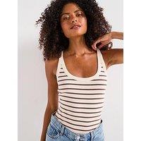 V By Very Scoop Rib Vest Stripe - White