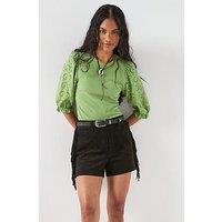 V By Very Shiffley Sleeve Top - Green