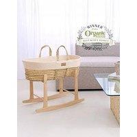 Clair De Lune Moses Basket Knitted - Cream - With Natural Rocking Stand