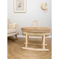 Clair De Lune Moses Basket Knitted - Biscuit - With Natural Rocking Stand