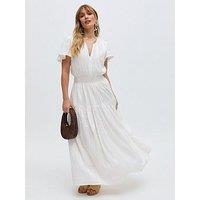 Raffya Candice Flutter Sleeve Jacquard Maxi Dress - White