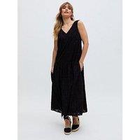 Raffya Squire All Over Cut Work Drop Waist Midi Dress - Black