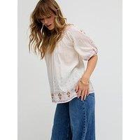 Raffya Alba Short Sleeve Embroidered Blouse - Pink