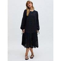 Raffya Olivia Button Down Embroidered Midi Dress - Black