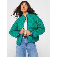 Free People Chloe Quilt Printed Jacket - Green