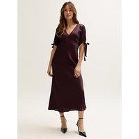Lily & Lionel Bow Detailed Embroidered Midi Dress - Purple