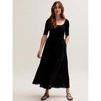 Lily & Lionel Sydney Short Sleeve Jersey Bodice Embroidered Midi Dress - Black