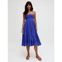 Raffya Mirella Detachable Straps Embroidered Midi Dress - Blue