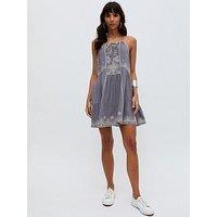 Raffya Jen Tiered All Over Embroidered Mini Dress - Grey