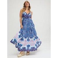 Raffya Mia Wrap Floral Printed Maxi Dress - Blue Multi