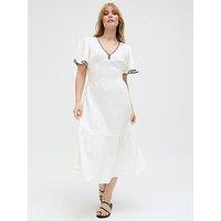Raffya Delilah V-Neck Front Tie Midi Dress - White