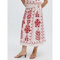 Raffya Fraya Cross Hatch Embroidered Wrap Midi Skirt - White
