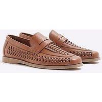 River Island Woven Leather Loafer Shoes - Brown