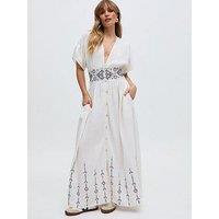Raffya Sally Ann Button Down Embroidery Maxi Dress - White