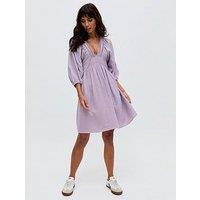Raffya Soipoi Ruched V-Neck Mini Dress - Purple