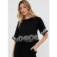 Raffya Milly Embroidered Split Open Back Blouse - Black
