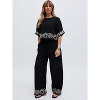 Raffya Milly Wide Leg Embroidered Trouser - Black