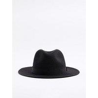 River Island Straw Fedora Hat - Black