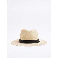 River Island Straw Fedora Hat - Beige