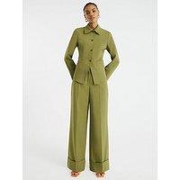 River Island Wide Leg Pleated Trouser - Khaki