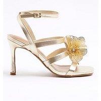 River Island Flower Trim Heeled Sandal - Gold