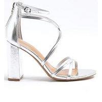 River Island Strappy Block Heel Sandals - Silver
