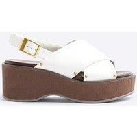 River Island Cross Strap Sling Back Wedge - White