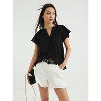 River Island Frill V Neck Top - Black