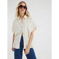 River Island Linen Tie Sleeve Shirt - Light Stone