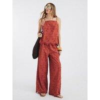 River Island Embroidered Tie Waist Trouser - Rust