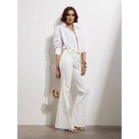 River Island Gold Belted High Waist Flared Jean - White