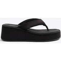 River Island Toe Thong Wedge Sandals - Black