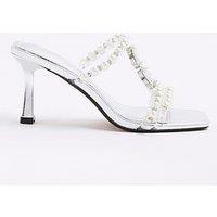 River Island Pearl Diamante Heeled Sandal - Silver