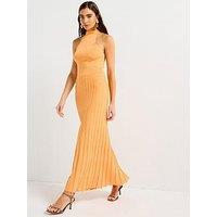 Style Cheat Orange Knitted Shimmer Pleat Dress - Orange
