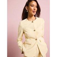 Style Cheat Tailored Round Neck Blazer - Yellow