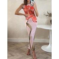 Style Cheat Mesh Sleeveless Floral Placement Dress - Pink