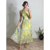 Style Cheat Paige Halter Neck Belted Pleated Dress - Multi