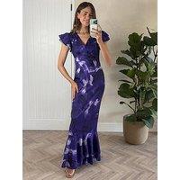 Style Cheat Ruffle V Neck Maxi Dress - Purple