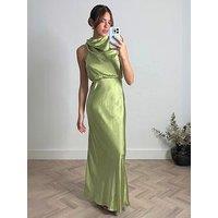 Style Cheat Draped Satin Maxi Dress - Green