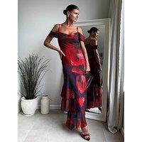 Style Cheat Strappy Ruffle Drape Maxi Dress - Multi