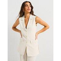 Style Cheat Claire Sleeveless Linen Blazer - Cream